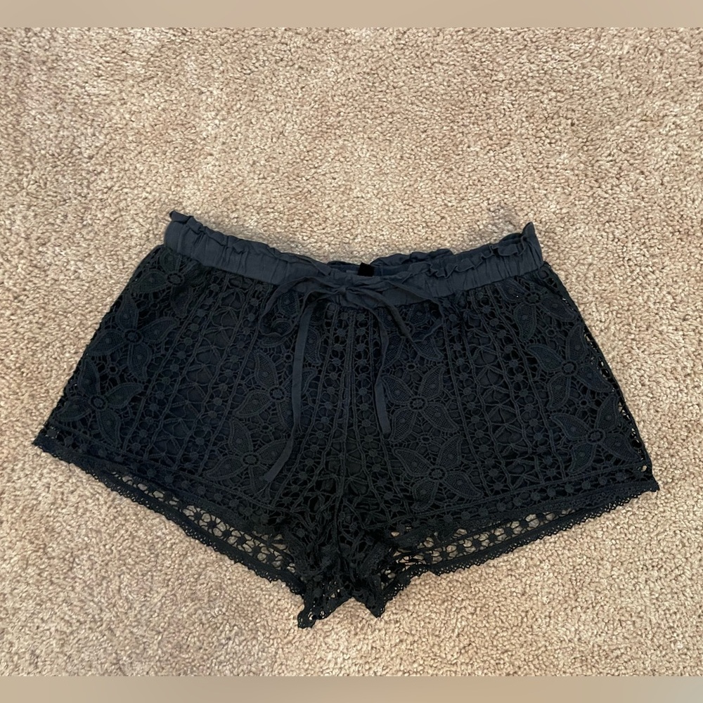 Topshop Black Lace Elastic Waist Shorts